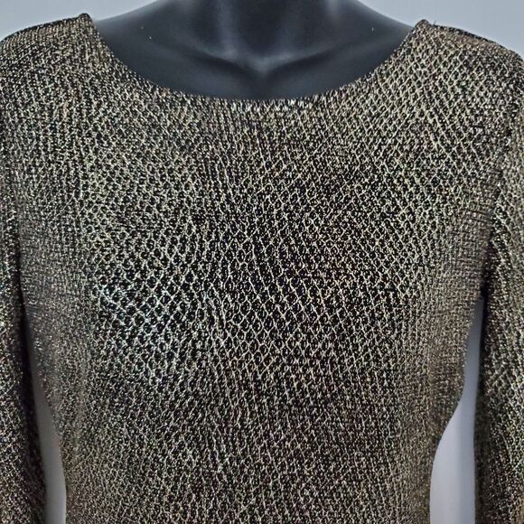 Gold Metallic Texture Black Long Sleeve Top Catherine Malandrino Sz S Shimmer - Picture 4 of 7